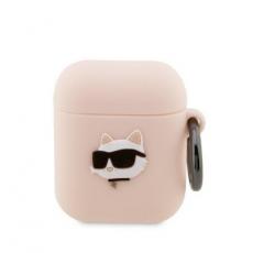 KARL LAGERFELD - Karl Lagerfeld AirPods 1/2 Skal Silicone Choupette Head 3D - Rosa