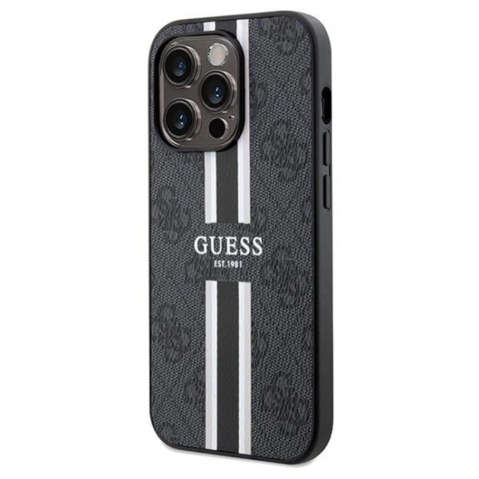 Guess - Guess iPhone 15 Pro Mobilskal Magsafe 4G Printed Stripes - Svart