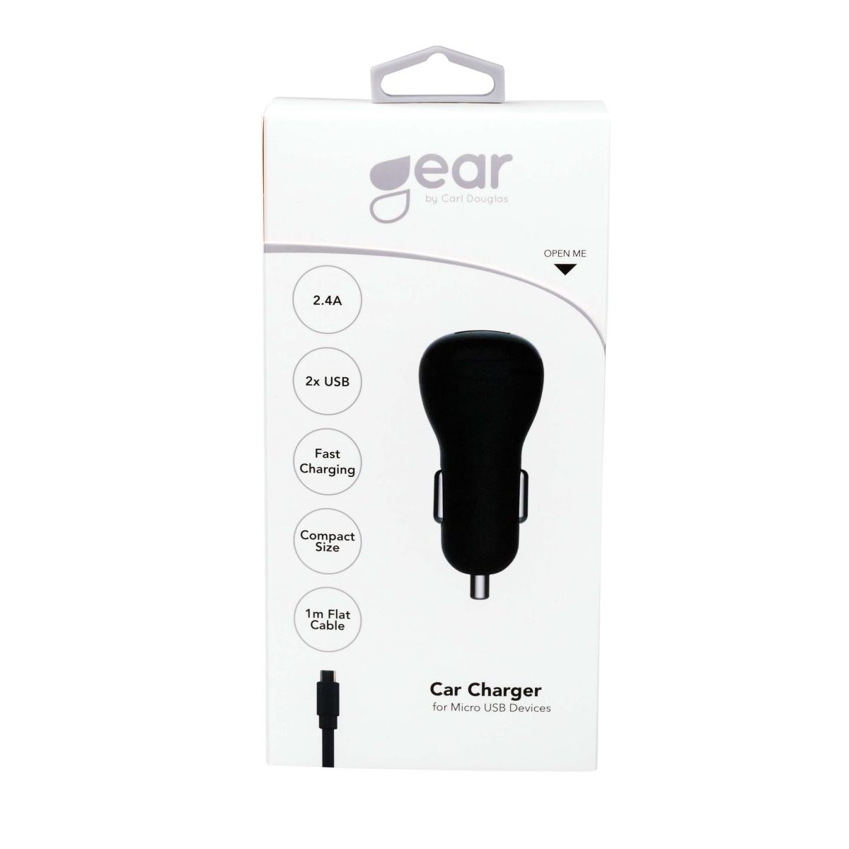 GEAR - GEAR Laddare 12-24V 2xUSB 2,4A Svart MicroUSB Kabel platt 1m