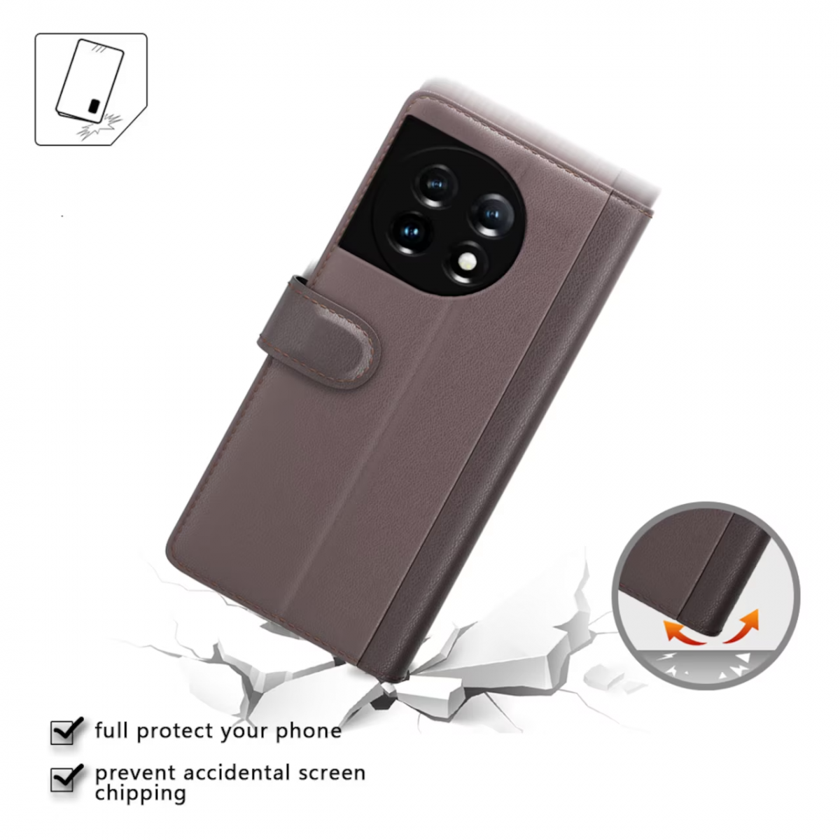 A-One Brand - OnePlus 11 5G Plånboksfodral Äkta Läder - Brun
