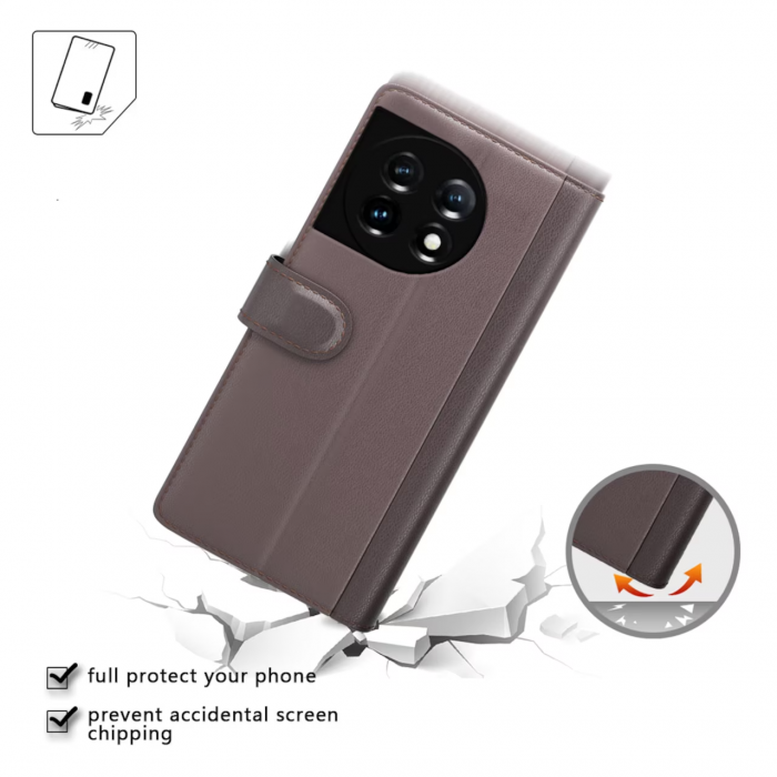 A-One Brand - OnePlus 11 5G Plnboksfodral kta Lder - Brun