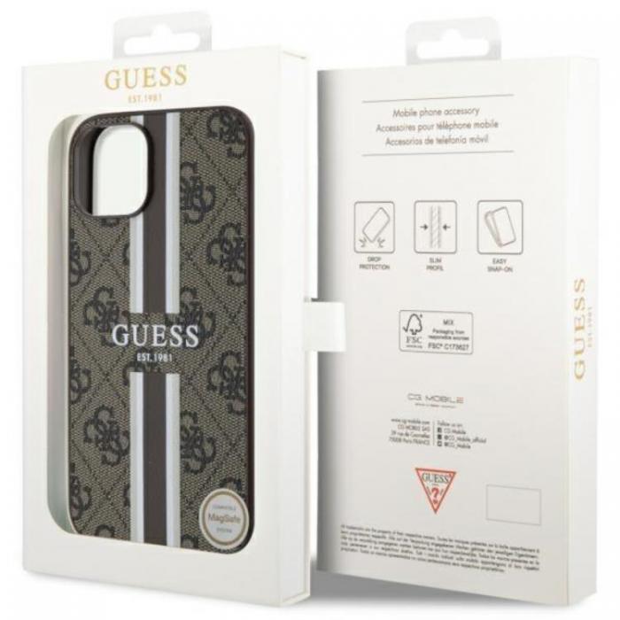 Guess - Guess iPhone 14 Mobilskal MagSafe 4G Printed Stripes - Brun
