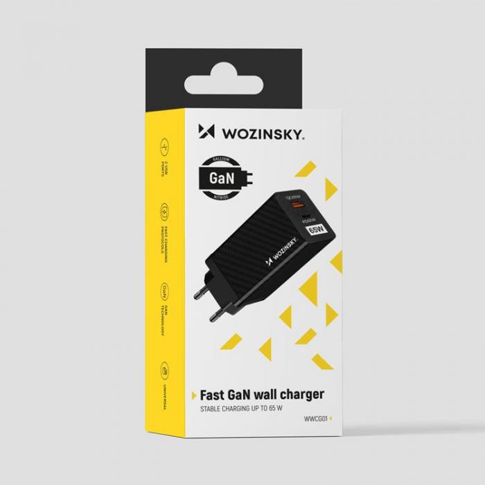 Wozinsky - Wozinsky GaN Vggladdare USB Till USB-C 65W PD - Svart