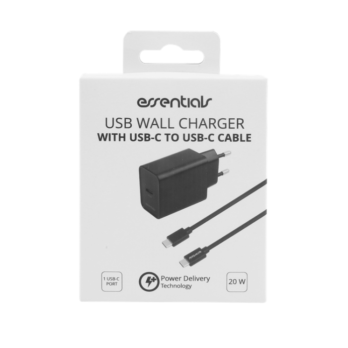 UTGATT1 - Essentials PD Vggladdare USB-C 20W USB-C Kabel 1m - Svart
