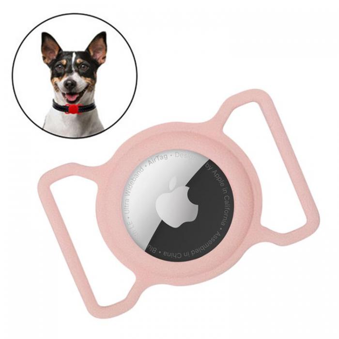 UTGATT5 - Silicone Pet Dog Cat Collar Skal Apple AirTag - Rosa