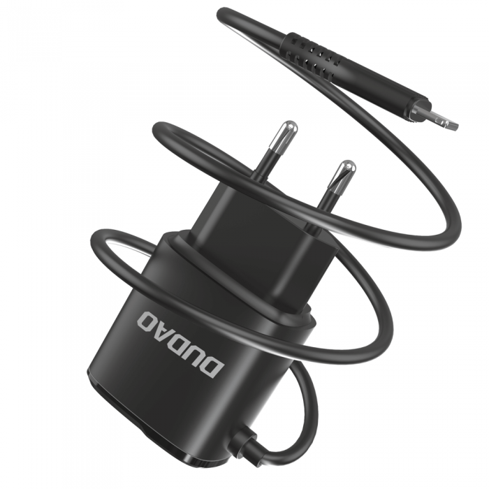 Dudao - Dudao 2x USB Vggladdare med built-in lightning 12 W Kabel Svart