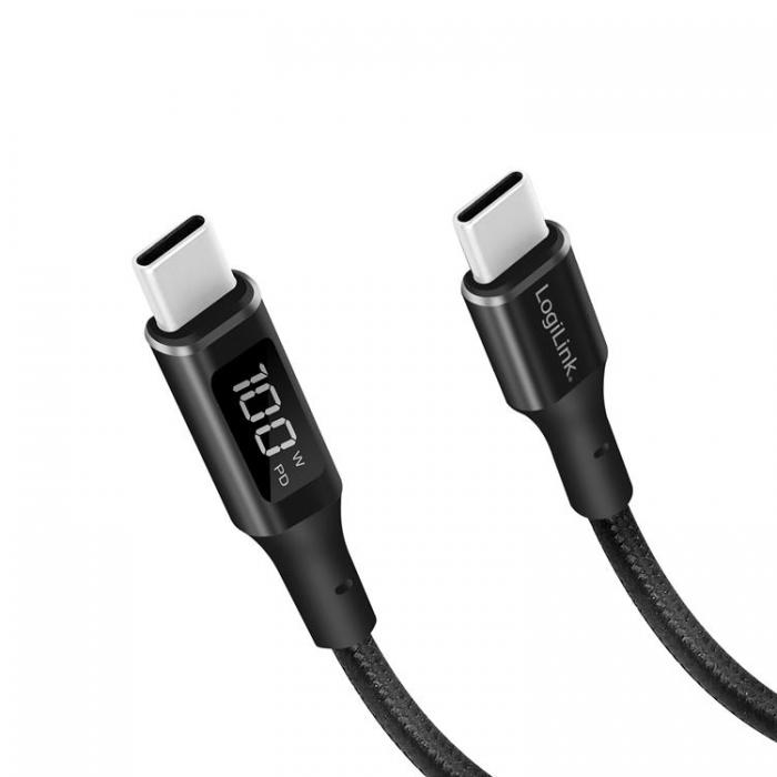LogiLink - LOGILINK USB-C till USB-C Kabel med display 100W 1 m - Svart
