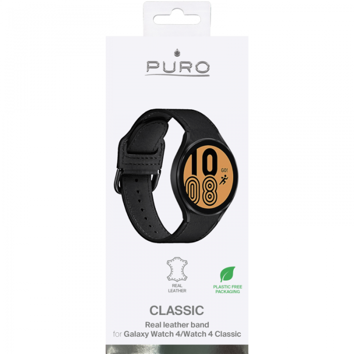 UTGATT1 - Puro Classic Lder Band Galaxy Watch 4/4 Classic - Svart