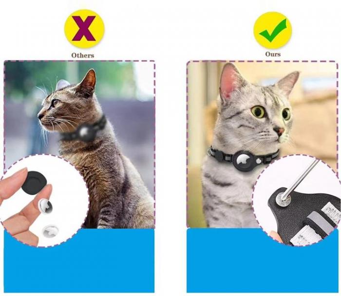 A-One Brand - Airtag Skal Cat Collar med Breakaway Bell - Svart