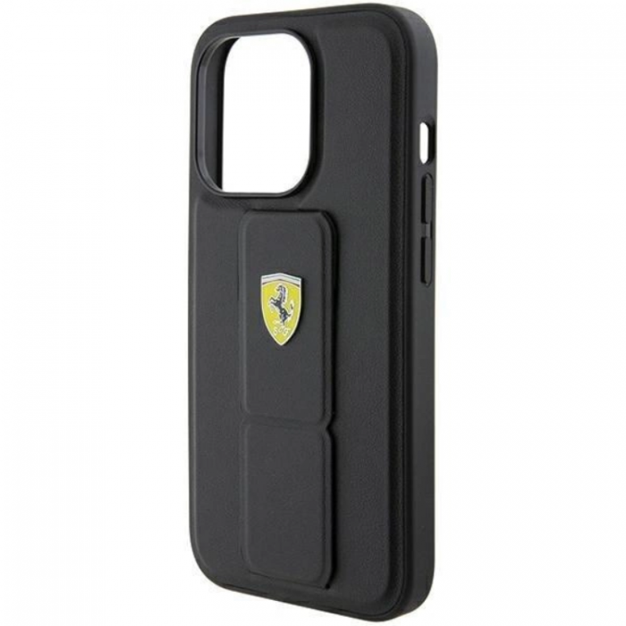 Ferrari - Ferrari iPhone 15 Pro Max Mobilskal Grip Stand Metal Logo - Svart