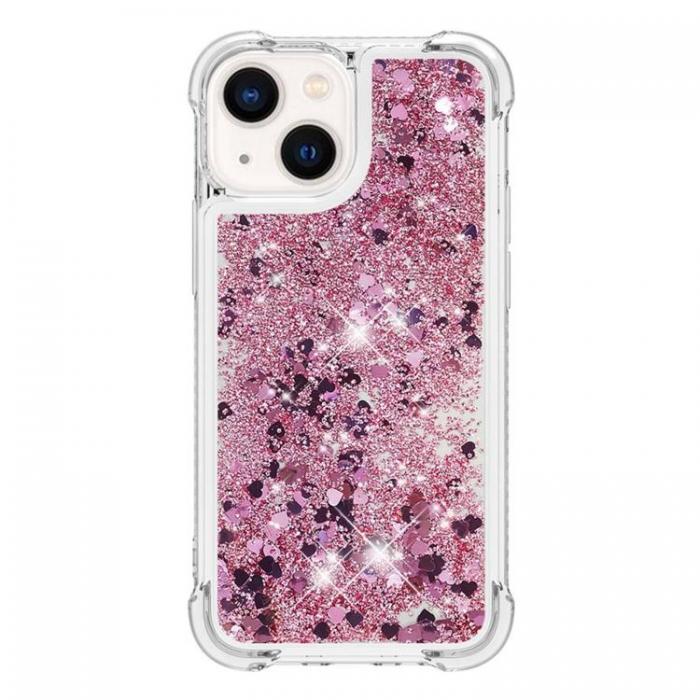 A-One Brand - iPhone 14 Plus Skal Liquid Floating Glitter - Rosa Guld