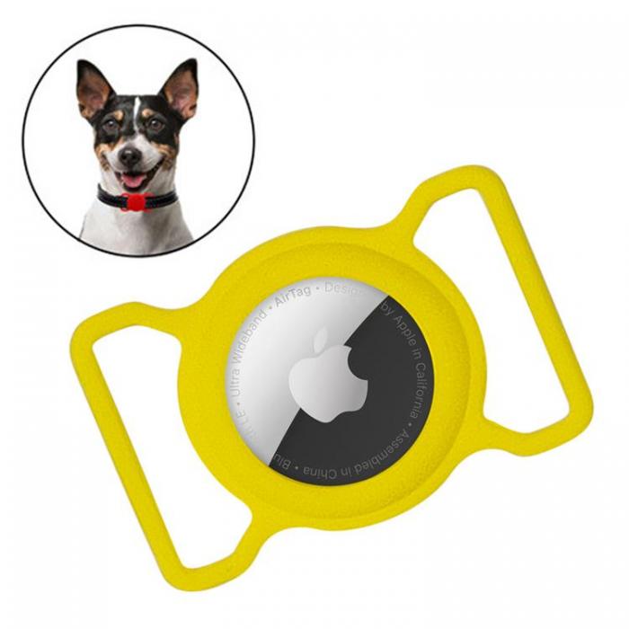 UTGATT1 - Silicone Pet Dog Cat Collar Skal Apple AirTag - Gul
