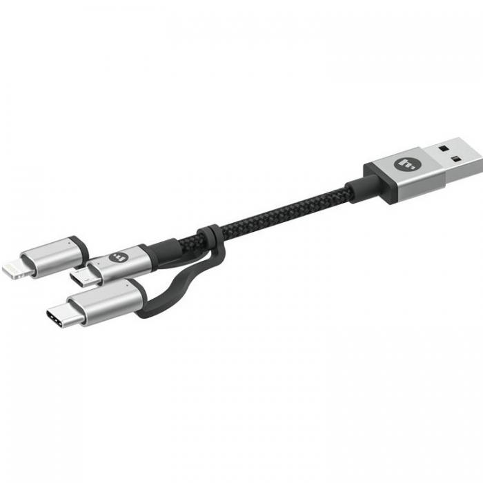 UTGATT1 - Mophie 3in1 USB-A till microUSB Typ-C Lightning Kabel 1M - Svart