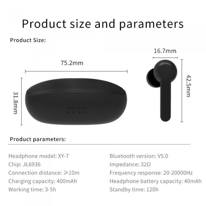 UTGATT5 - XY7 Trdlsa Earbuds Bluetooth 5.0 - Svart