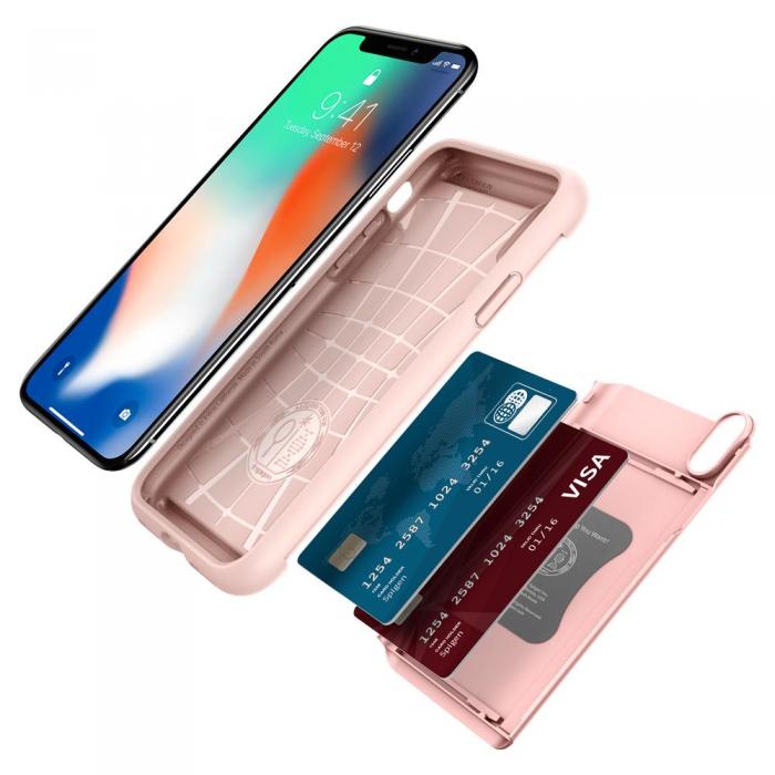 UTGATT4 - SPIGEN Crystal Wallet Skal till iPhone XS / X - Rose Gold