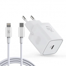 SiGN - SiGN Extrem Snabbladdare USB-C PD & USB-C till Lightning Kabel 1m, 20W - Vit