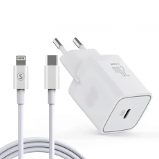 SiGN - SiGN Extrem Snabbladdare USB-C PD & USB-C till Lightning Kabel 1m, 20W - Vit