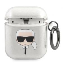 KARL LAGERFELD - Karl Lagerfeld Skal Glitter Karl`s Head Airpods - Silver