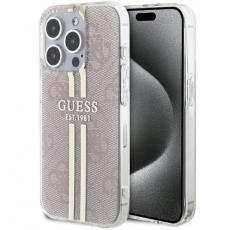 Guess - Guess iPhone 15 Pro Mobilskal 4G Gold Stripes - Rosa