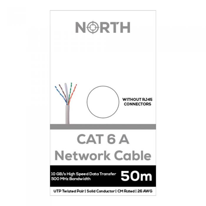 North - NORTH Ntverkskabel Cat6A UTP Vit 50m kontaktls Solid 10Gb/s