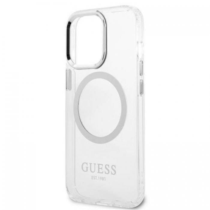Guess - Guess iPhone 13 Pro Skal Magsafe Metal Outline - Silver