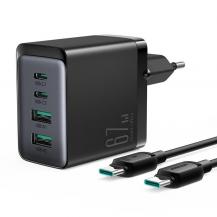 Joyroom - Joyroom Väggladdare 67W 2xUSB-C Till 2xUSB Till Typ-C Kabel - Svart