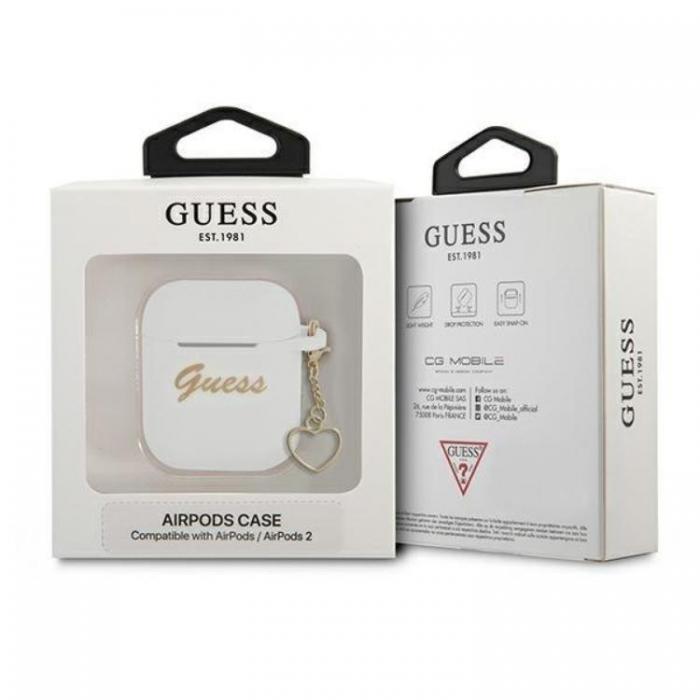 Guess - Guess Silicone Heart Charm Collection Skal Airpods - Vit