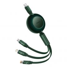 BASEUS - Baseus Retractable 3in1 Micro USB Typ-C Lightning Kabel 1.1m - Grön