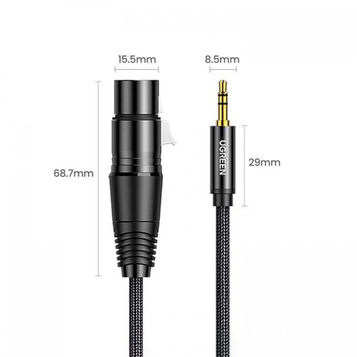 UTGATT1 - Ugreen Audio Kabel 3.5mm Mini Jack Male Till XLR Female 2m - Svart