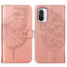 A-One Brand - Butterfly Flower Imprinted Plånboksfodral Xiaomi 12 Pro - Rosa Guld