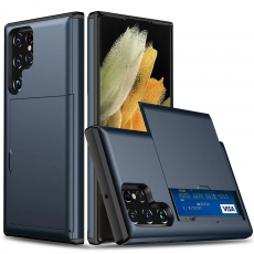 A-One Brand - Galaxy S22 Ultra 5G Slide Korthållare Skal - Mörkblå