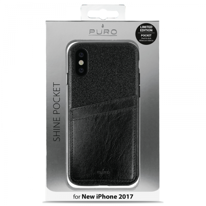 UTGATT5 - Puro Shine Cover+Pocket Detach till iPhone XS / X - Svart