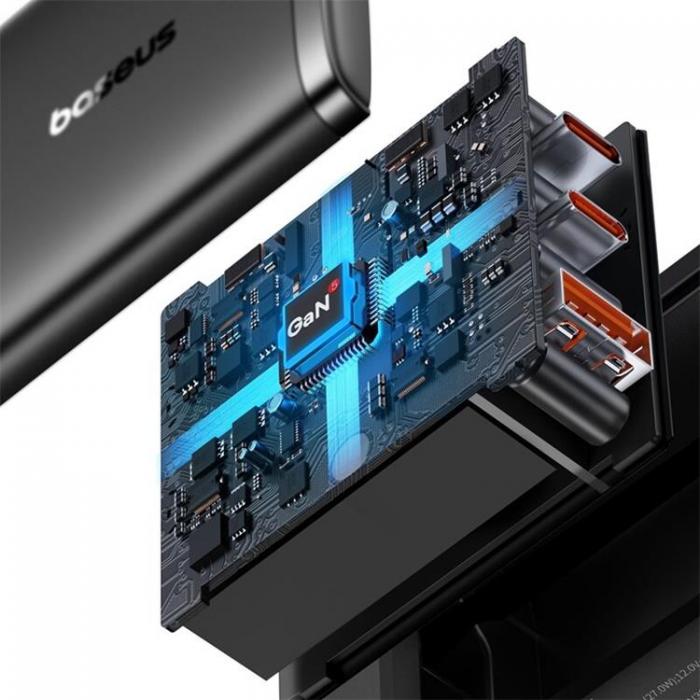 BASEUS - Baseus GaN Vggladdare 2x USB-C Till USB-A 65W Cube Pro - Svart