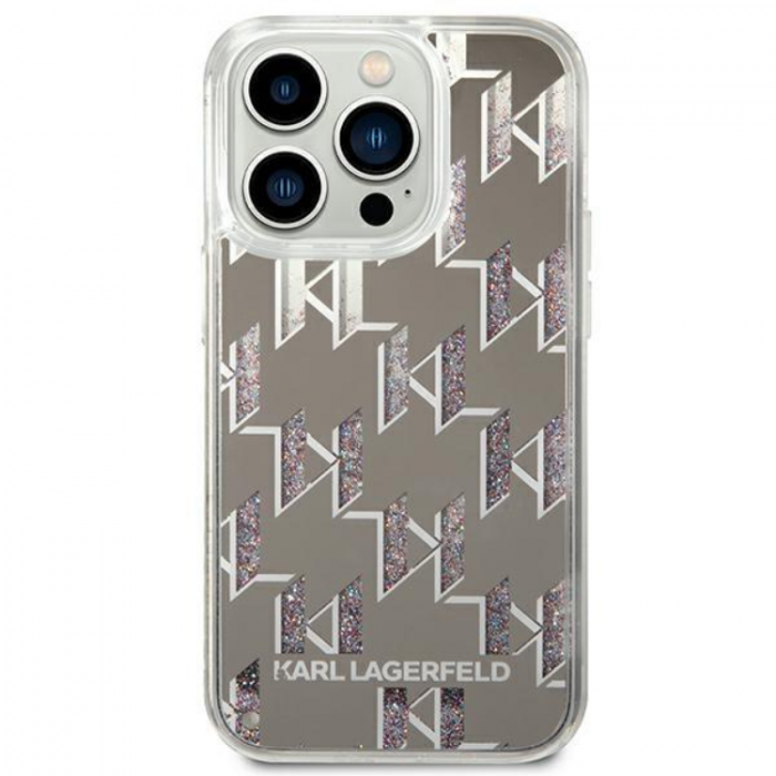 KARL LAGERFELD - Karl Lagerfeld iPhone 14 Pro Max Skal Liquid Glitter Monogram - Silver