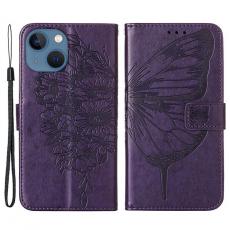 A-One Brand - iPhone 14 Plus Plånboksfodral Butterfly Flower Imprinted - Lila