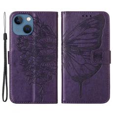 A-One Brand - iPhone 14 Plånboksfodral Butterfly Flower Imprinted - Lila