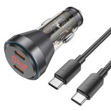 Hoco - Hoco Billaddare 2x USB-C Med Kabel - Svart