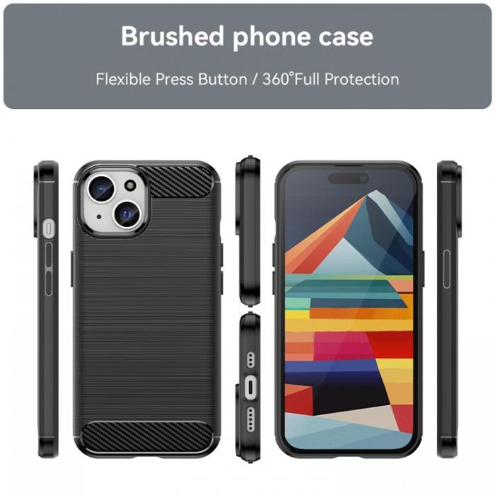 A-One Brand - iPhone 15 Plus Mobilskal Carbon Fiber Brushed - Svart