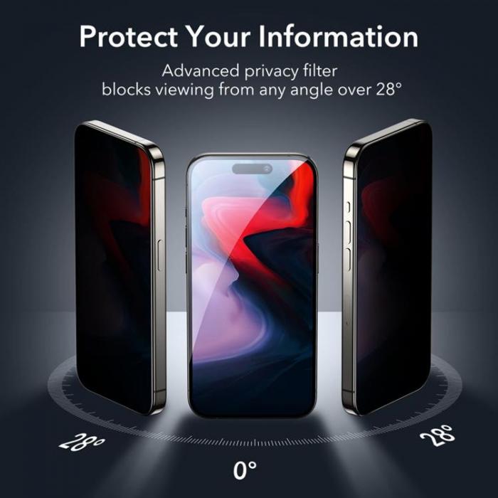 ESR - ESR iPhone 15 Hrdat Glas Skrmskydd Privacy