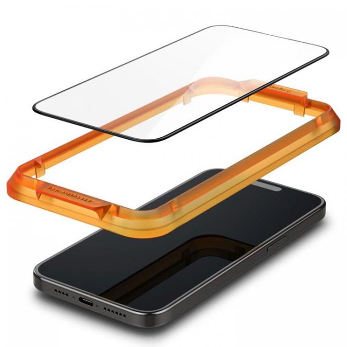 Spigen - [2-Pack] Spigen iPhone 15 Hrdat Glas Skrmskydd - Svart