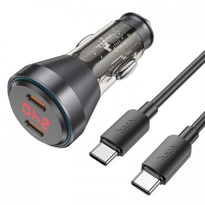 Hoco - Hoco Billaddare 2x USB-C Med Kabel - Svart