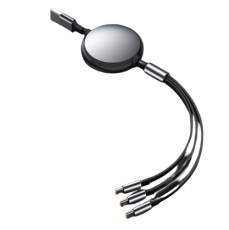 A-One Brand - 3in1 Retractable USB-C Snabbladdnings Kabel 100W - Svart