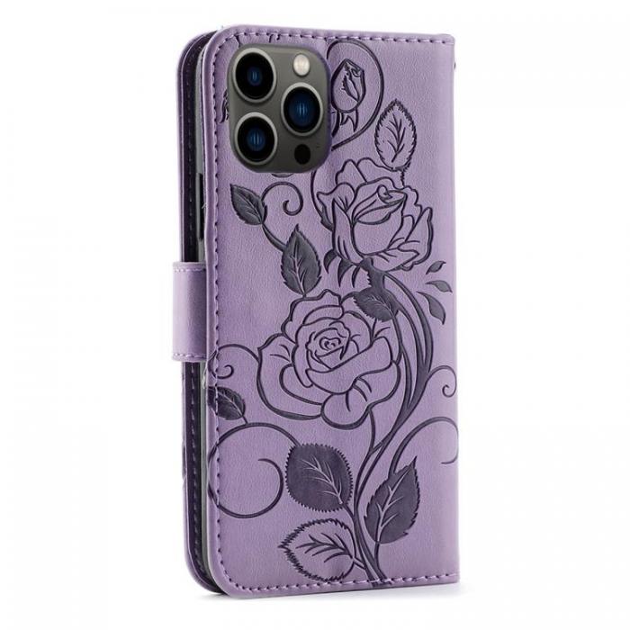 A-One Brand - iPhone 14 Pro Max Plnboksfodral Imprinted Roses - Lila