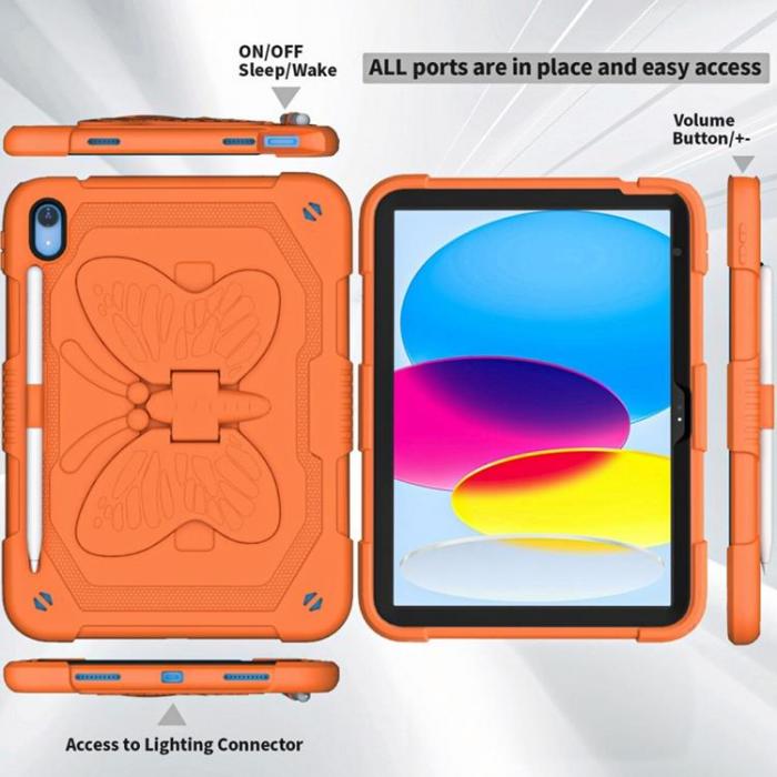 A-One Brand - iPad 10.9 (2022) Skal Butterfly Hybrid med Axelrem - Orange