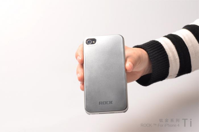 ROCK - Rock Titanium skal till Apple iPhone 4 (Silver) + HD Skrmskydd