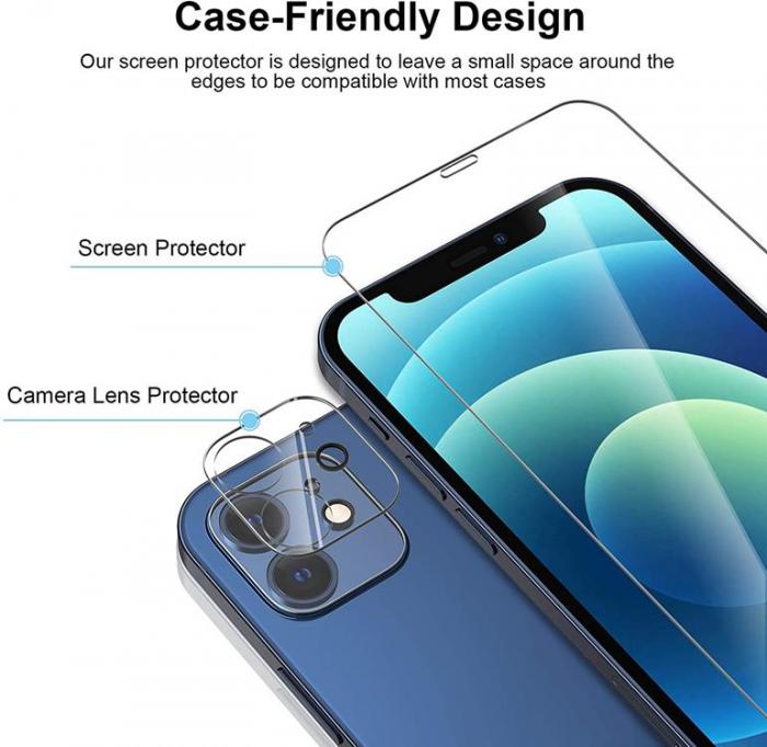A-One Brand - [4-PACK] 2 Kameralinsskydd i Hrdat Glas & 2 Hrdat glas iPhone 12