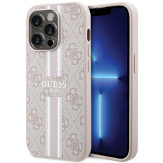 Guess - Guess iPhone 15 Pro Mobilskal Magsafe 4G Printed Stripes - Rosa