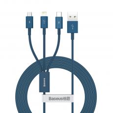 BASEUS - Baseus 3in1 USB-A till lightning, microUSB, USB-C Kabel 1,5m - Blå