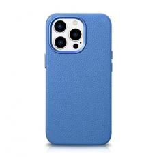 ICARER - iCarer iPhone 14 Pro Skal Magsafe Äkta Läder Litchi Premium - Ljusblå