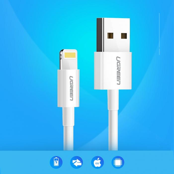 UTGATT5 - UGreen USB lightning MFI Kabel 20cm 2,4A Vit